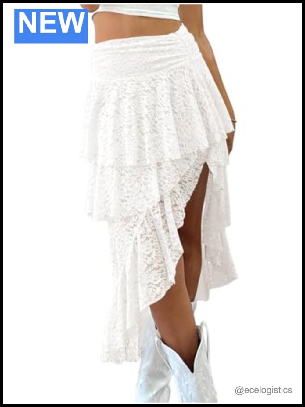 Women's Lace Midi Skirt, Asymmetrical Layered High-Low Flowy A-Line Long Skirt